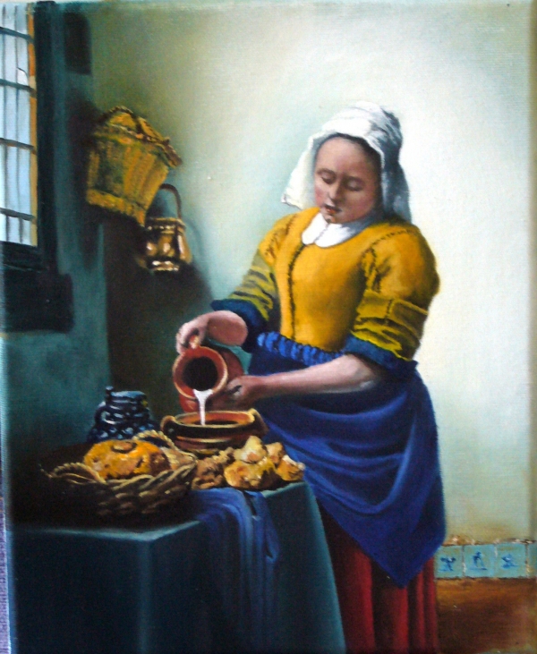 Mleczarka, Kobieta nalewająca mleko według Johannes'a Vermeer'a